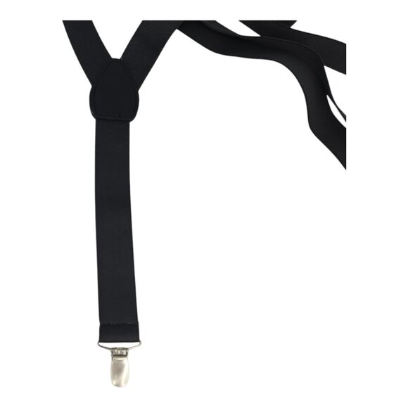 Mens Black Adjustable Clip-On Suspenders Elastic Straps 1 1/4" Wide - Picture 3 of 6